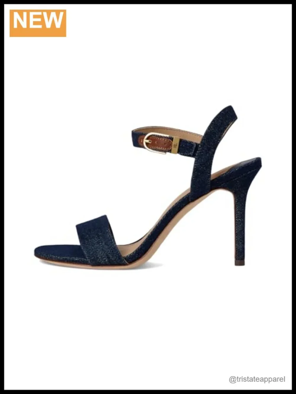 Denim Stiletto Heel Ankle Strap Almond Toe Sandals